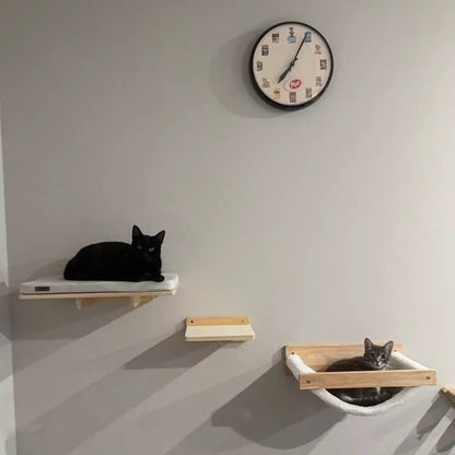 Wooden Cat Climbing Shelves Wall Mounted Cat Tree Sisal Scratching Post Pedal Hammock Indoor Kitten Playground Cats Accessories